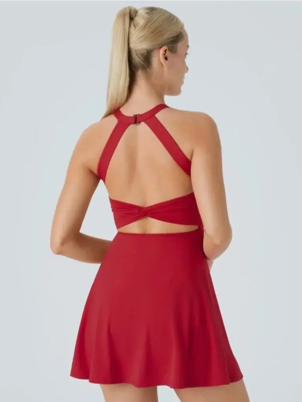 Halara 2-in-1 Twisted Back Activewear Mini Dress in Salsa Red